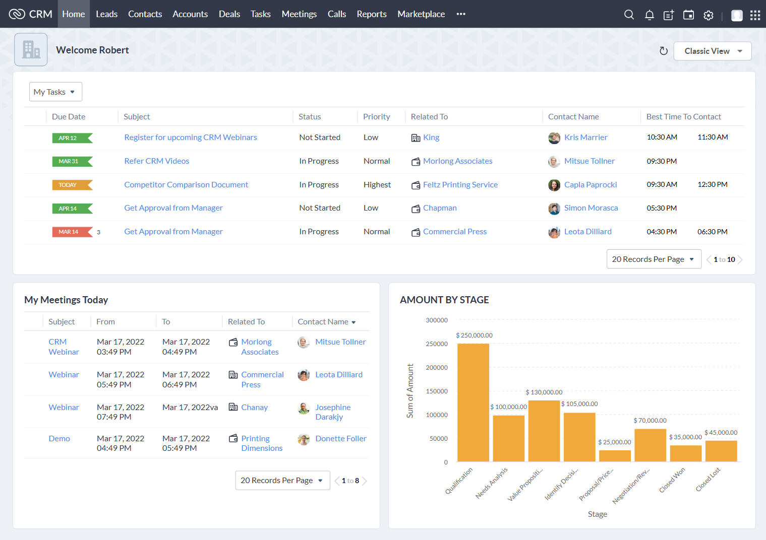 Zoho CRM interface